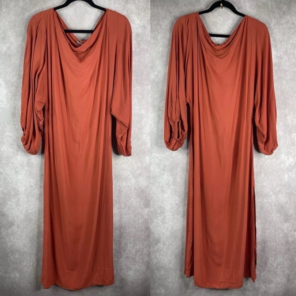 Novella Royale Balloon Sleeve Midi Dress In Burnt Orange Rust Size S NWT